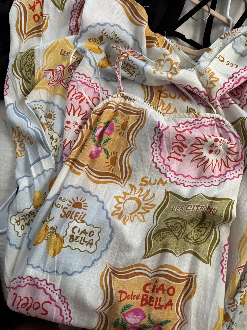 Sleeveless Maxi Dress in Multi Sun Print - White with Pink & Mustard Accents